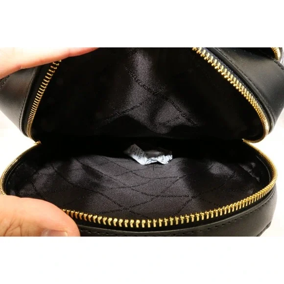 Michael Kors Jaycee Medium Zip Pocket Backpack Leather Black Gold $498